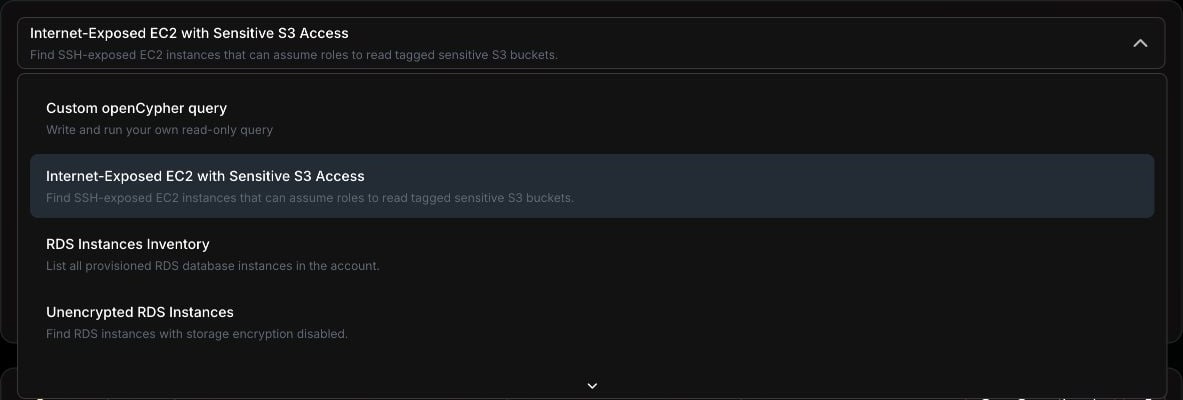 Attack Paths query selector dropdown showing available queries