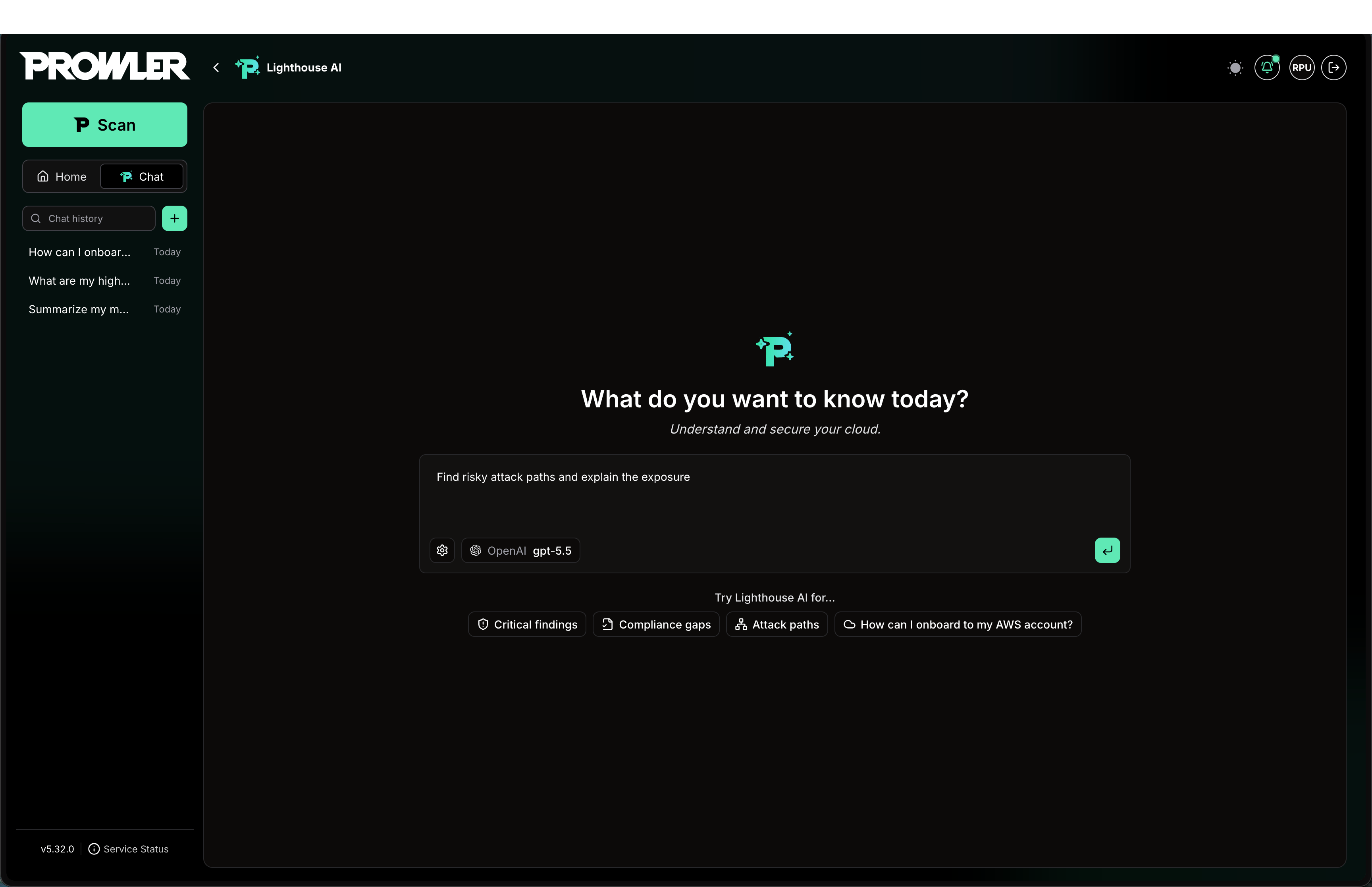 Lighthouse AI chat view in Prowler Cloud