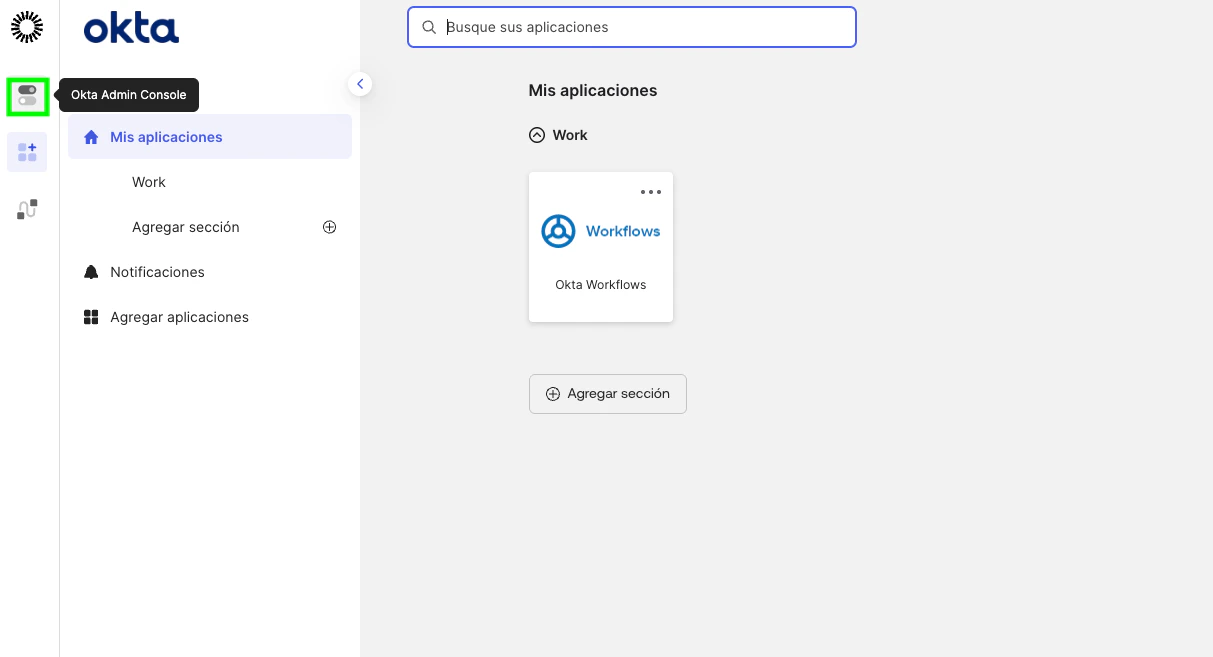 Okta — admin console page
