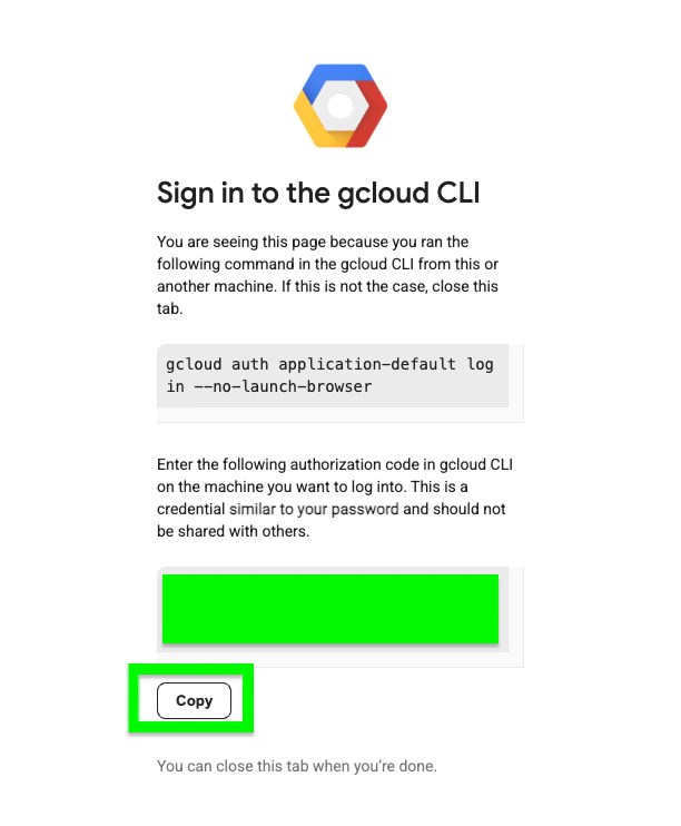 Copy auth code