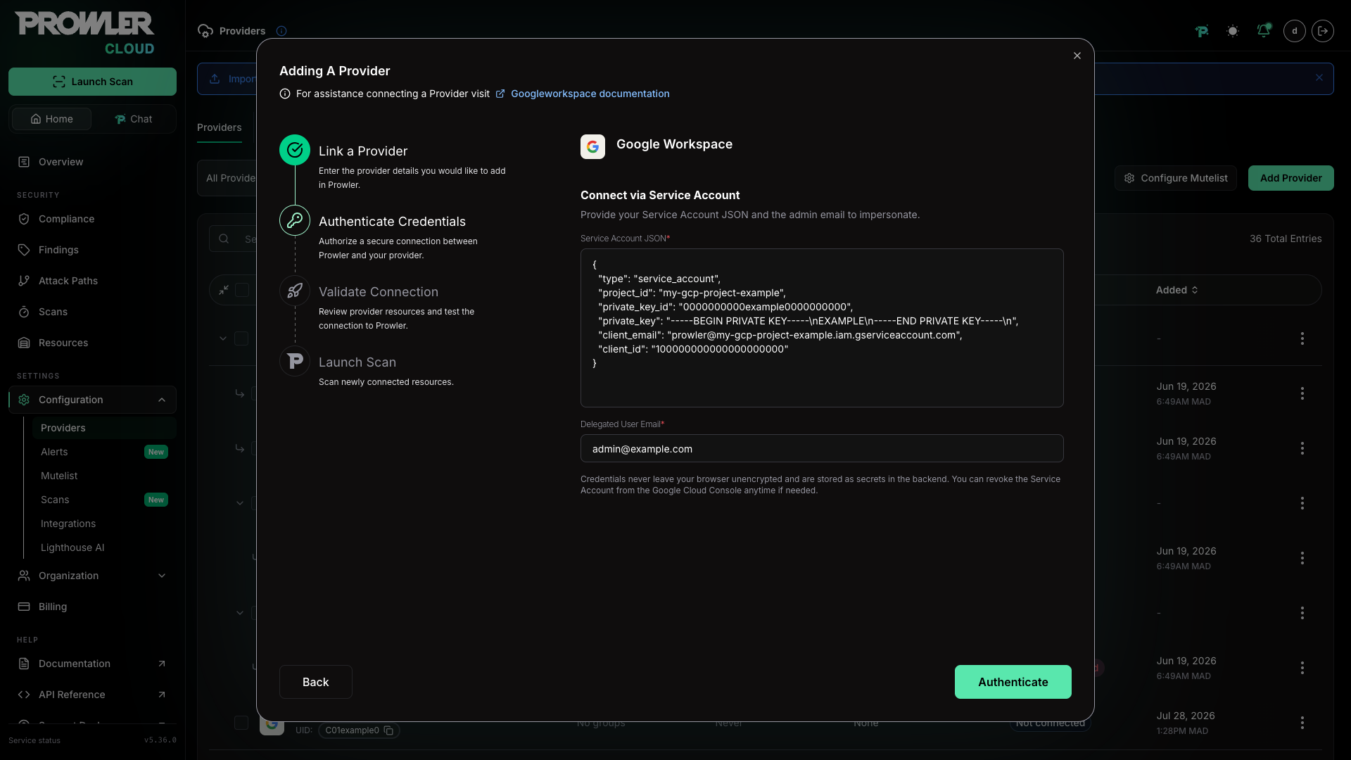 Google Workspace Credentials Form