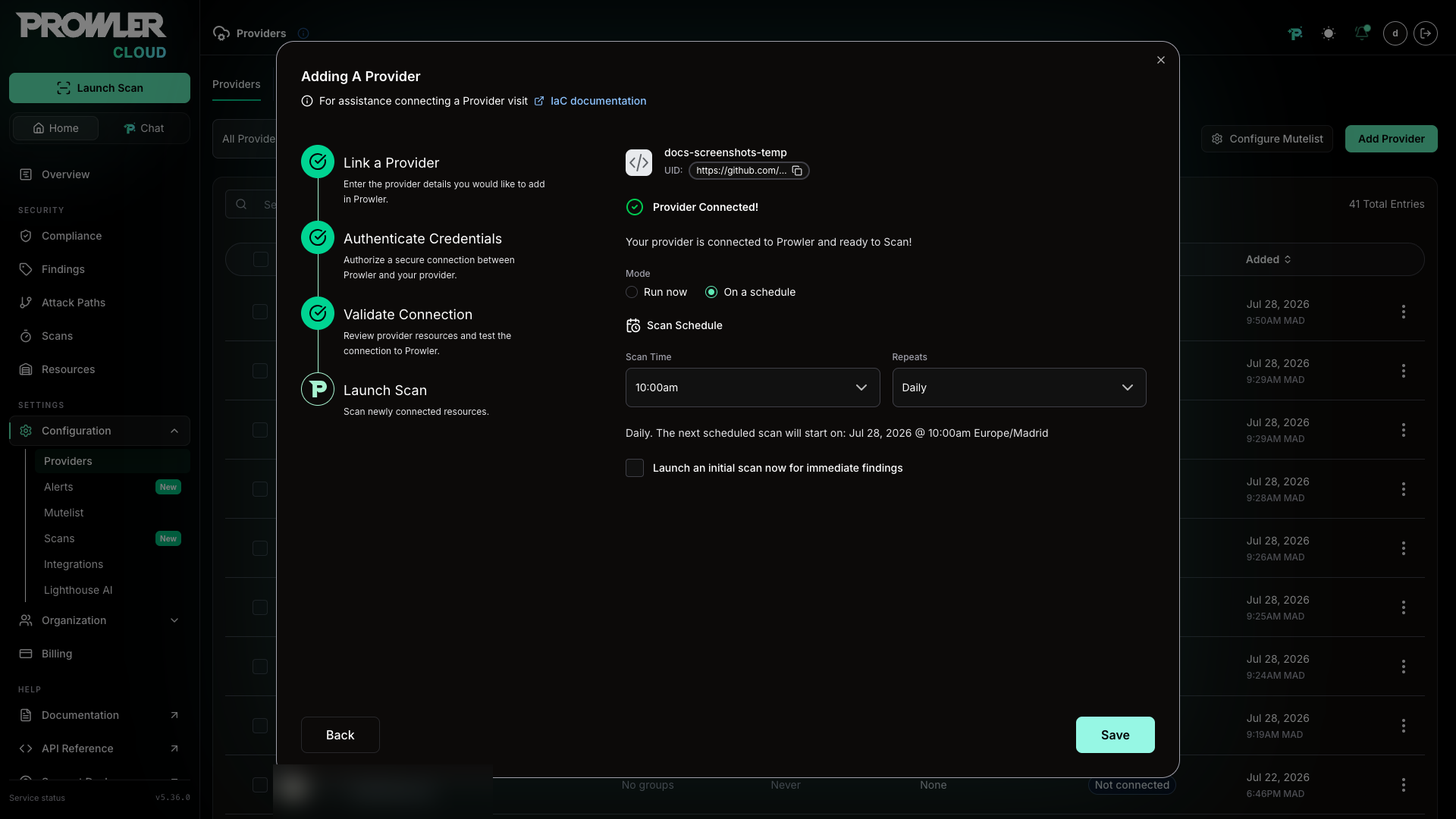 Verify Connection & Start Scan