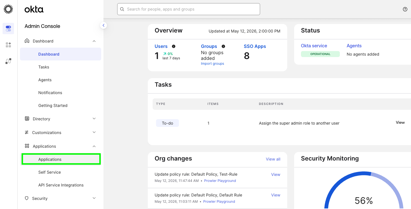 Okta — create API Services app