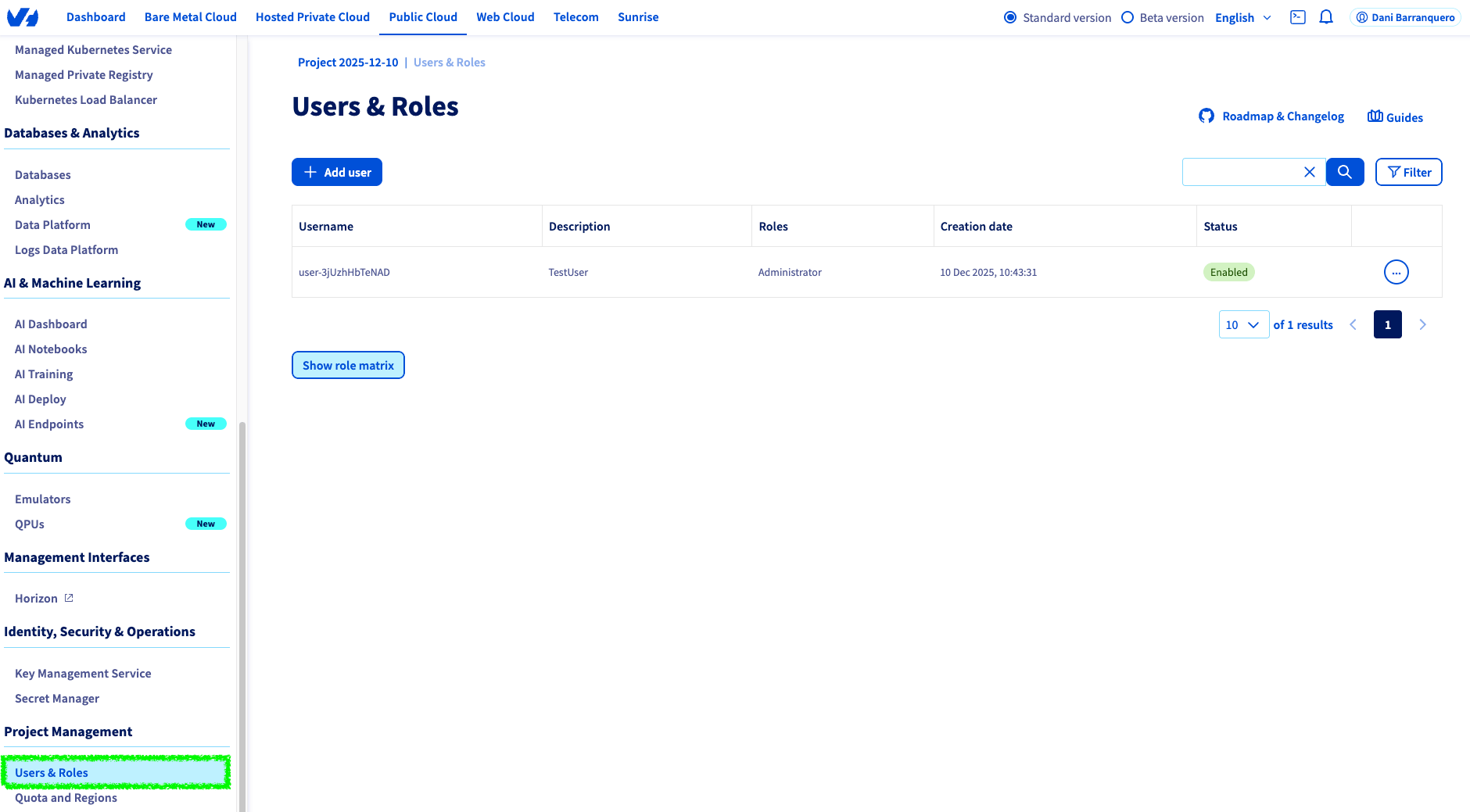 OVH Users & Roles