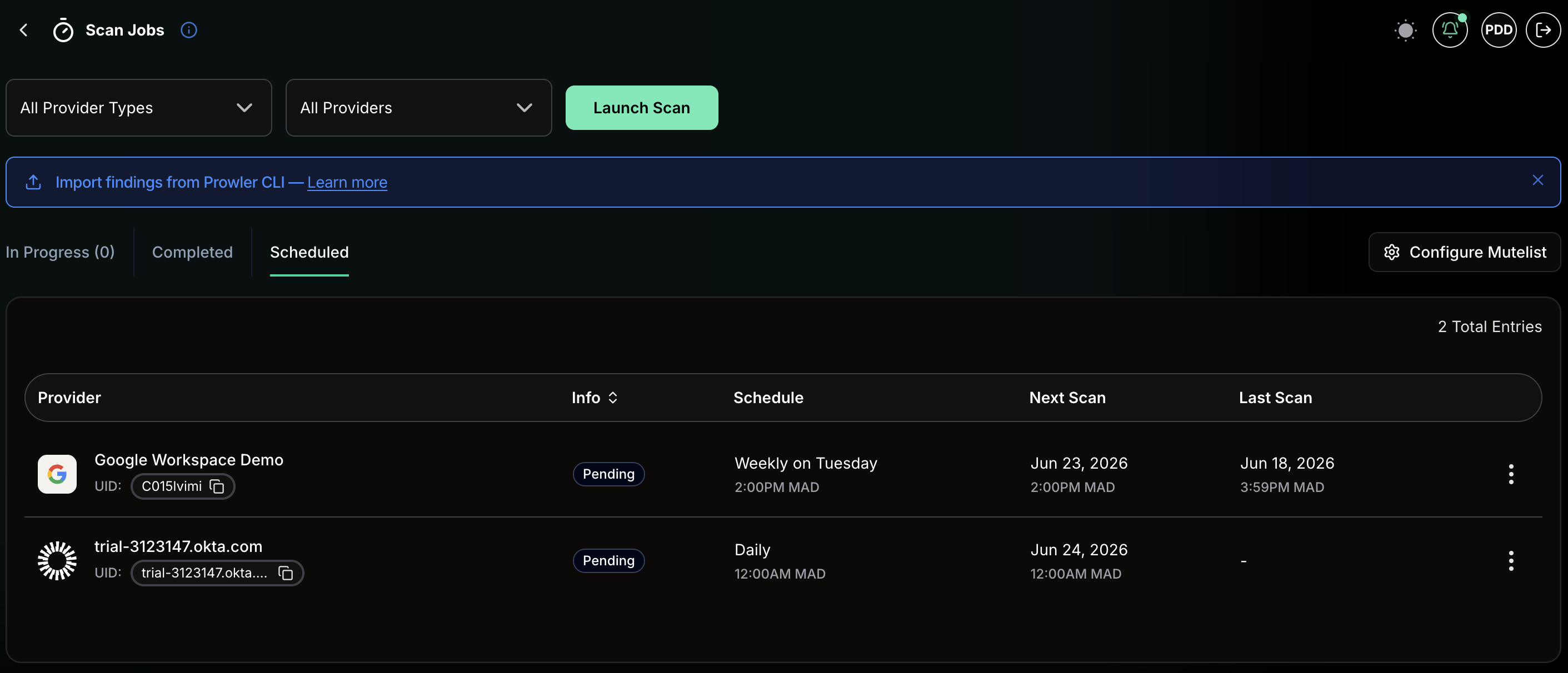 Scheduled tab in Scan Jobs