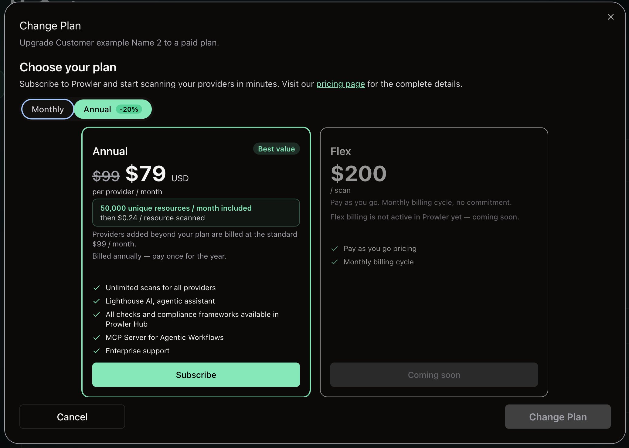 Change Plan dialog