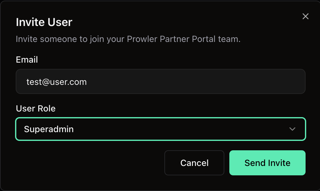 Invite User dialog