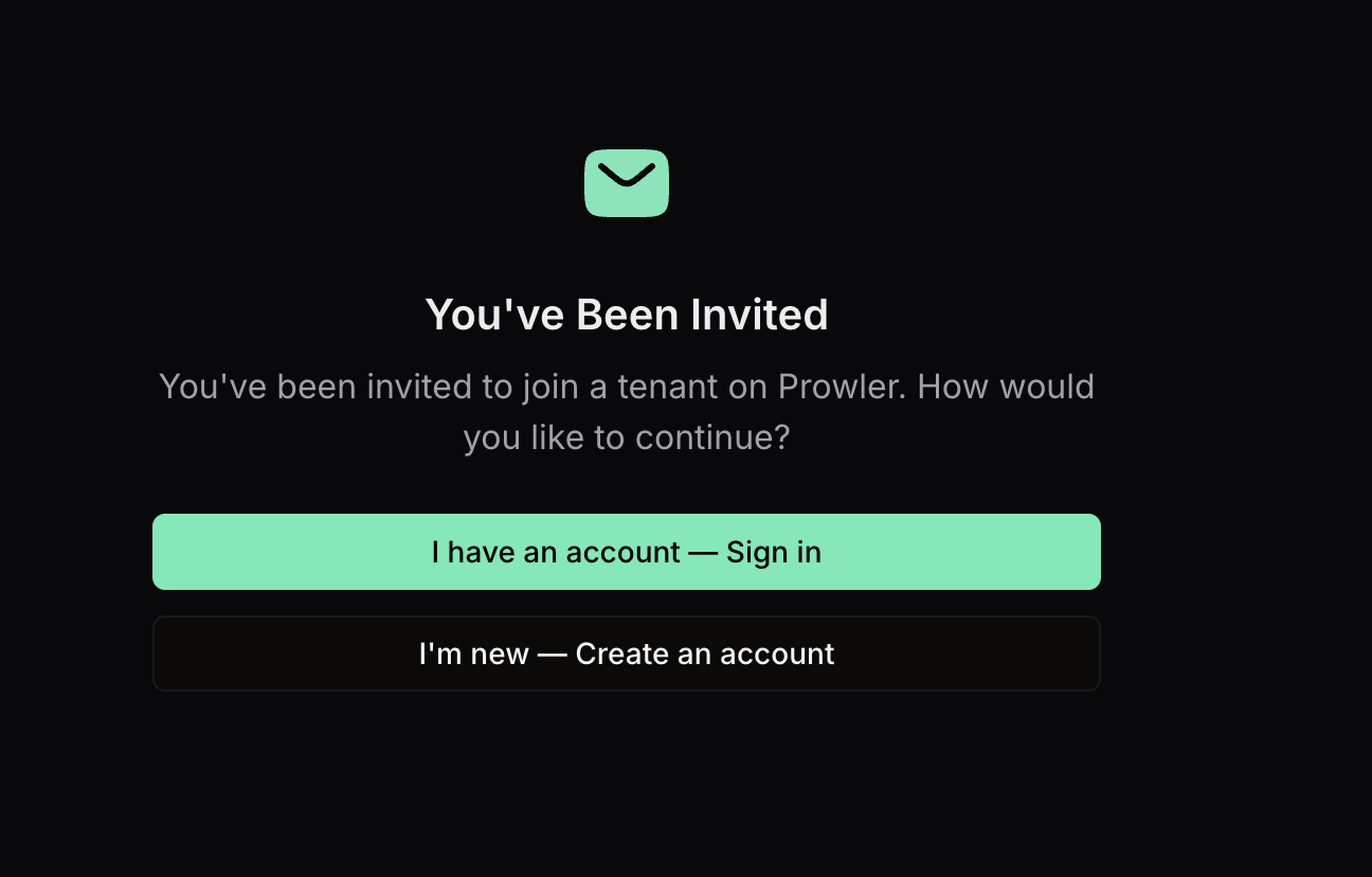Sign in screen after choosing I have an account from invitation