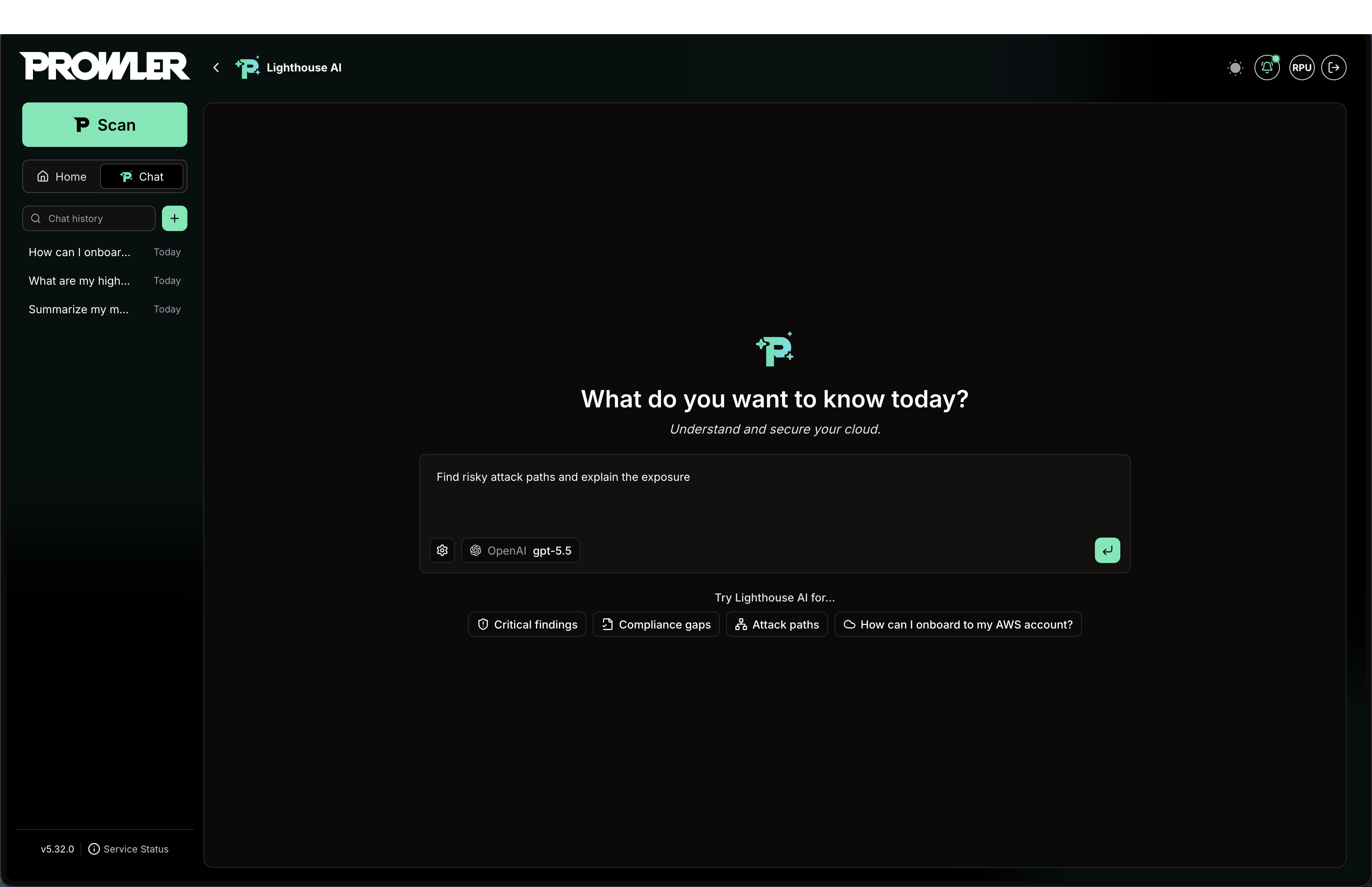 Lighthouse AI chat view in Prowler Cloud