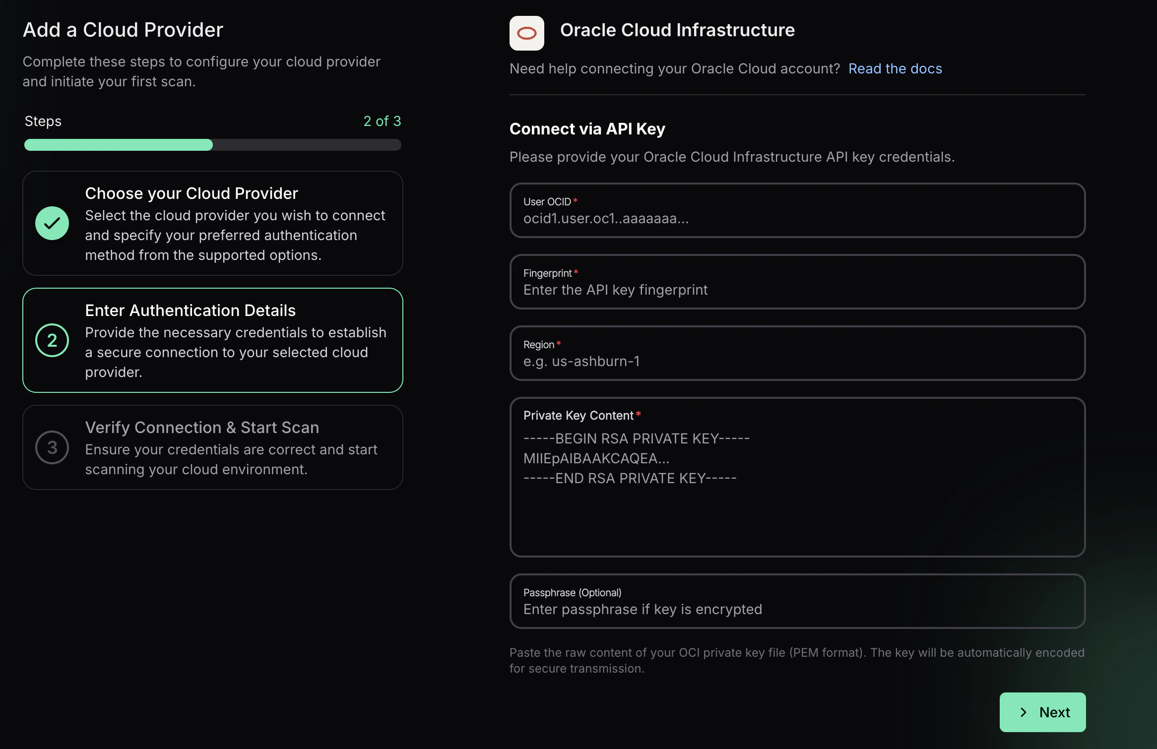 Add OCI API Key Credentials
