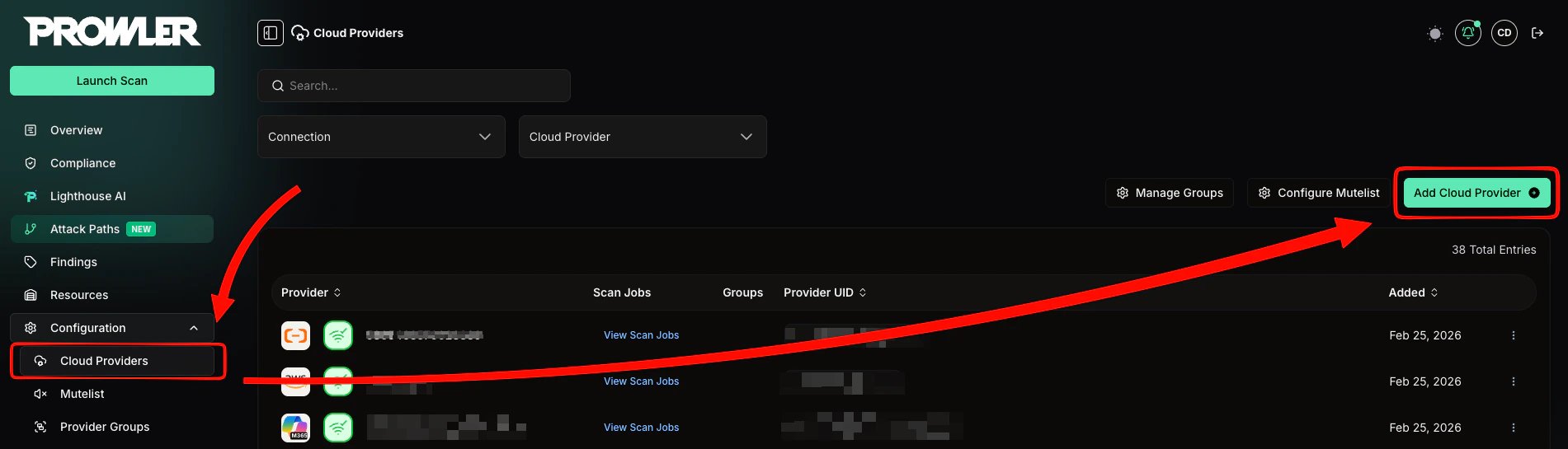 Cloud Providers page showing the Add Cloud Provider button