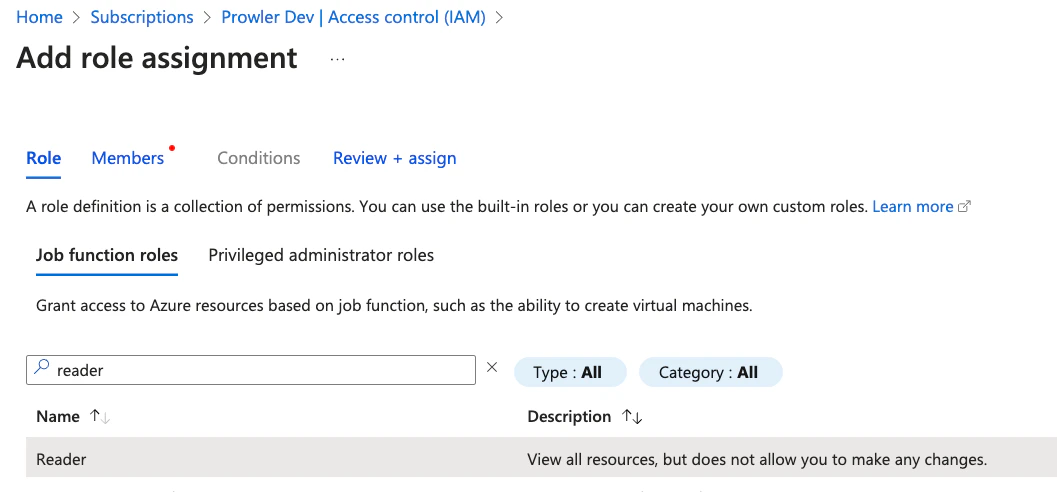 Adding the Reader Role to a Subscription