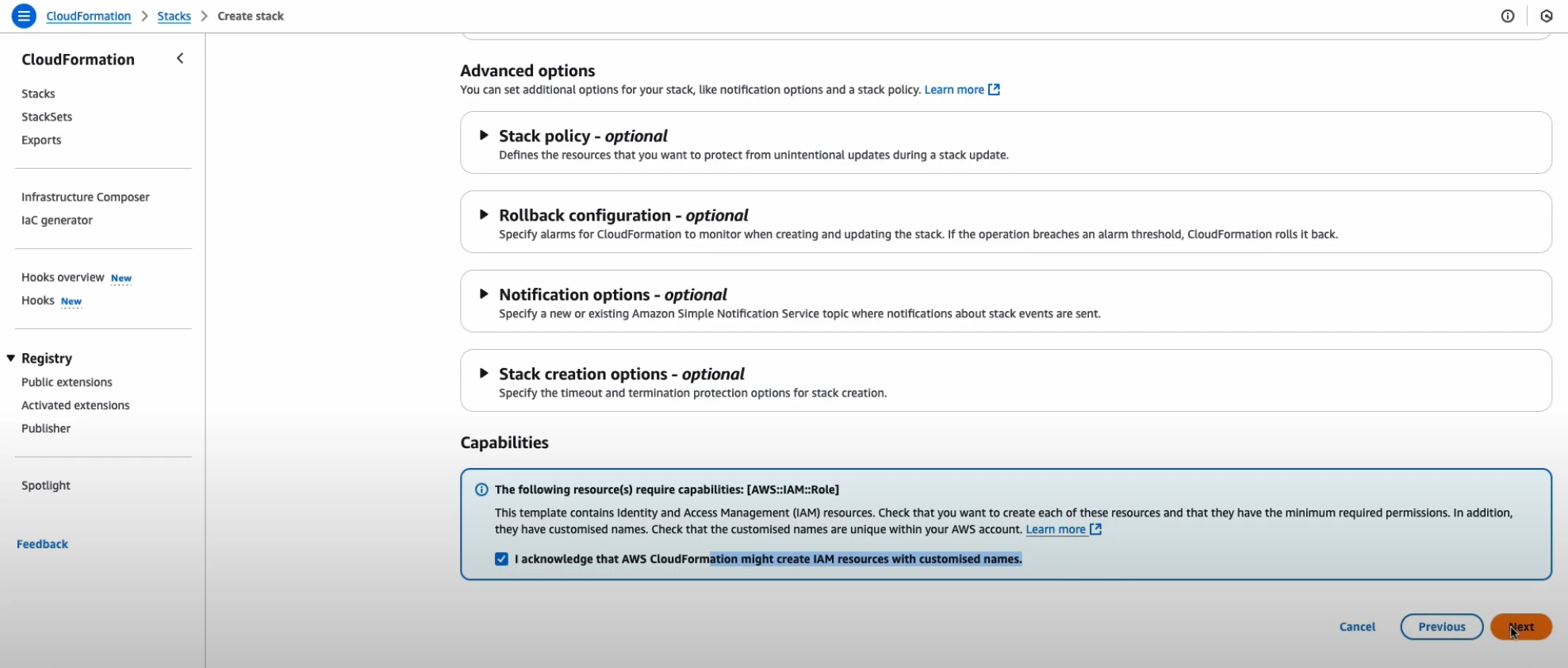 Stack Creation Second Step