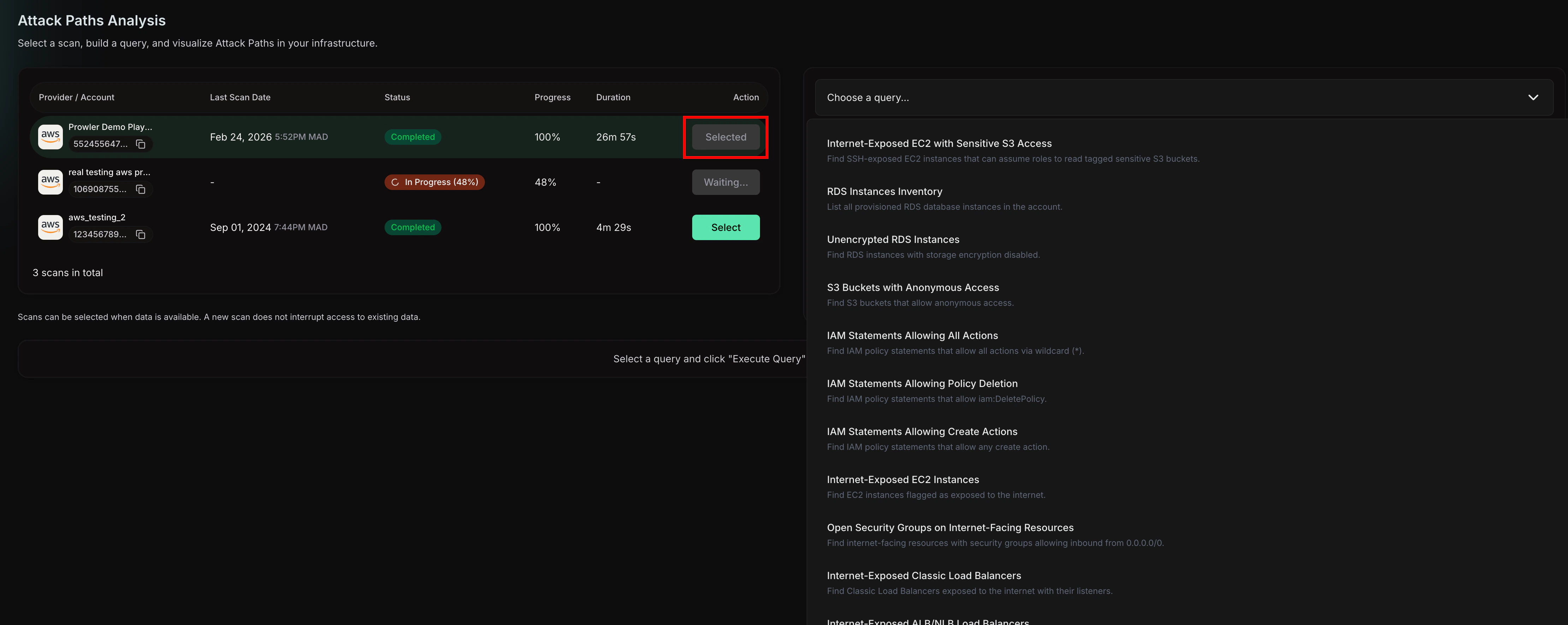 Attack Paths query selector dropdown showing available queries