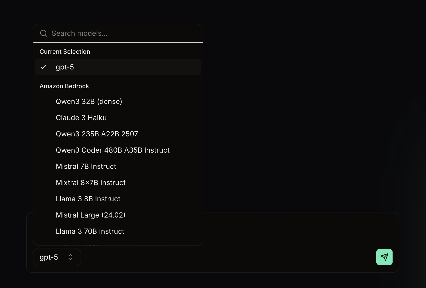 Switch models in Lighthouse AI chat interface