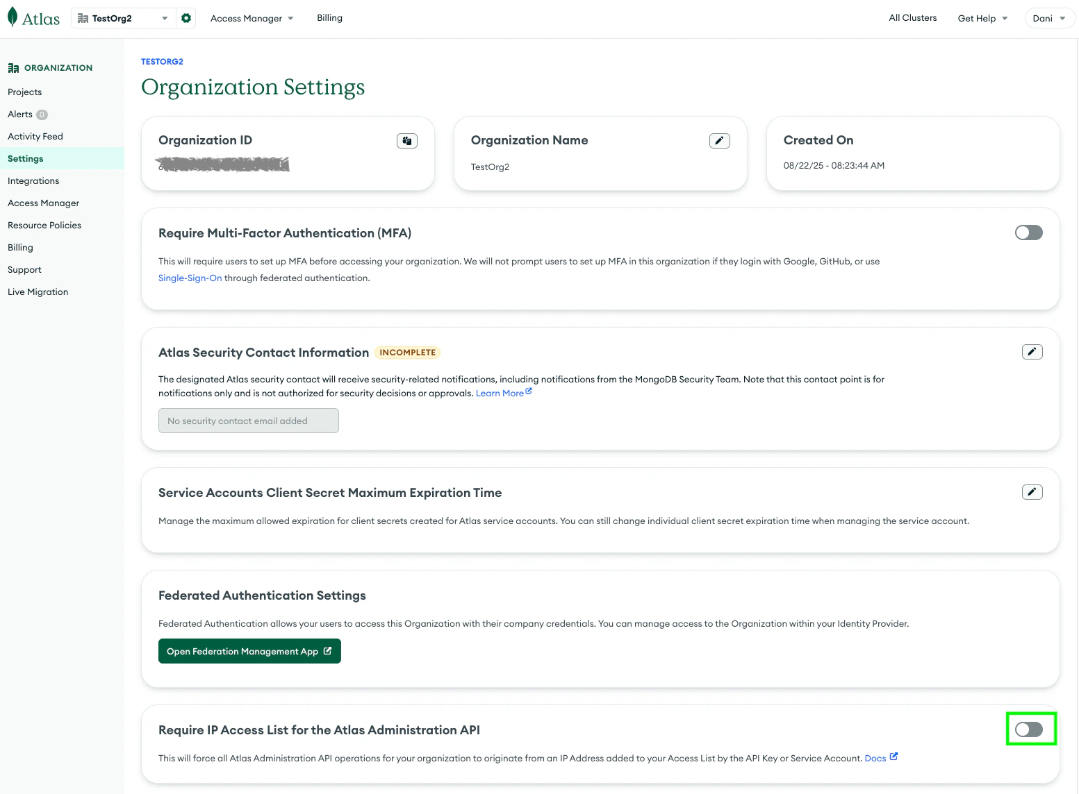 Organization Settings