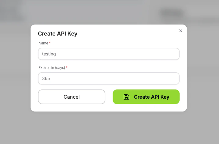 Create API key form