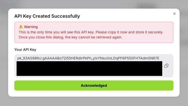 API key created successfully