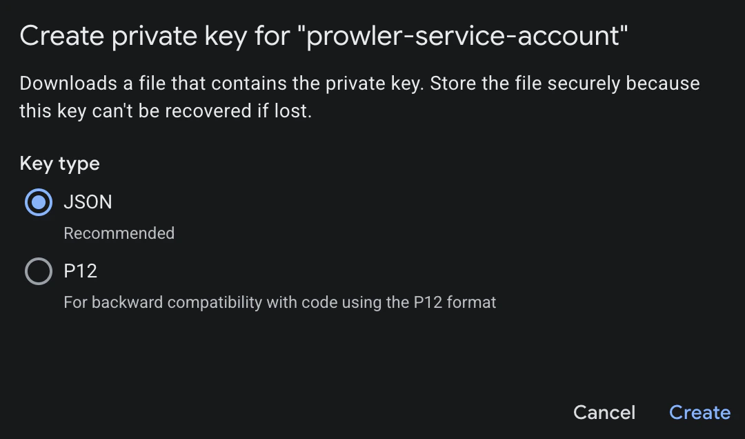 Select JSON as the key type