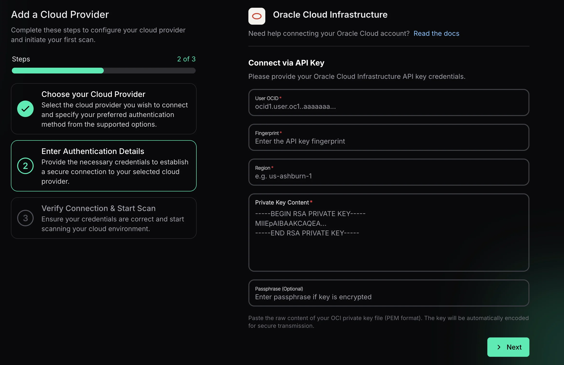 Add OCI API Key Credentials