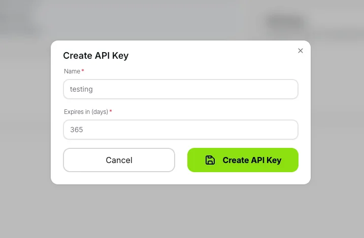 Create API key form