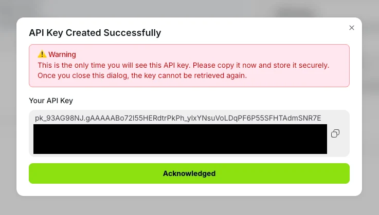 API key created successfully