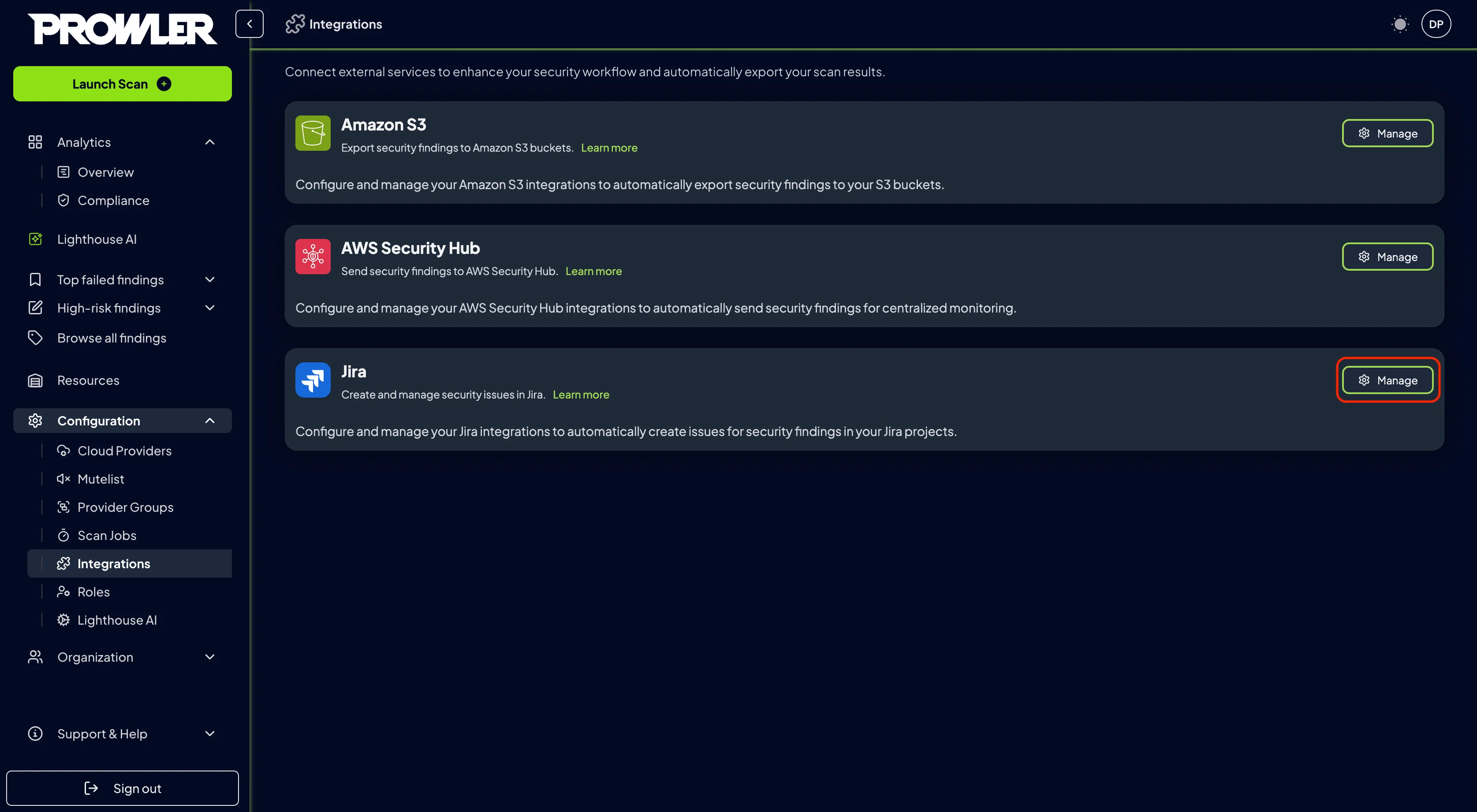 Integrations tab