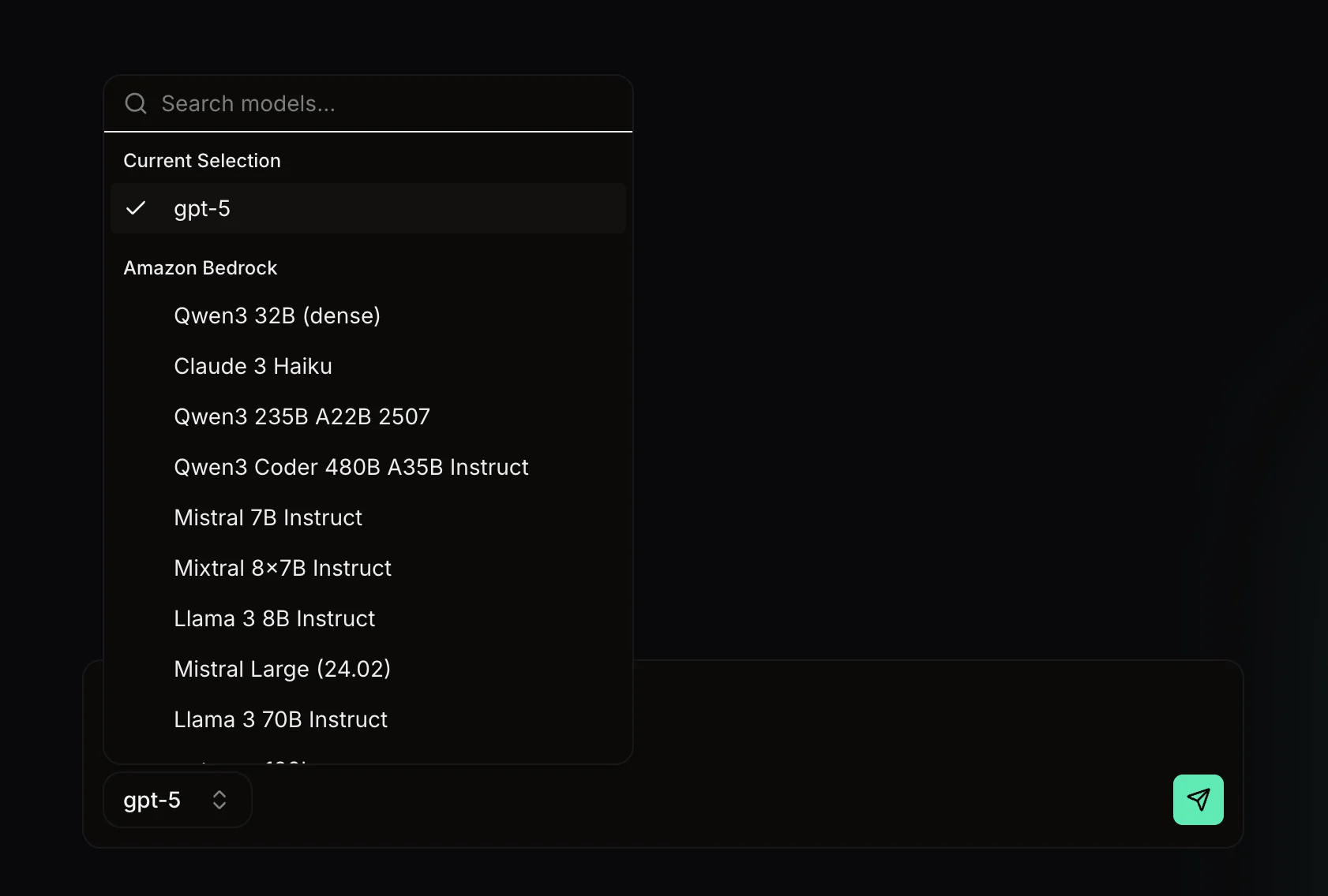 Switch models in Lighthouse AI chat interface