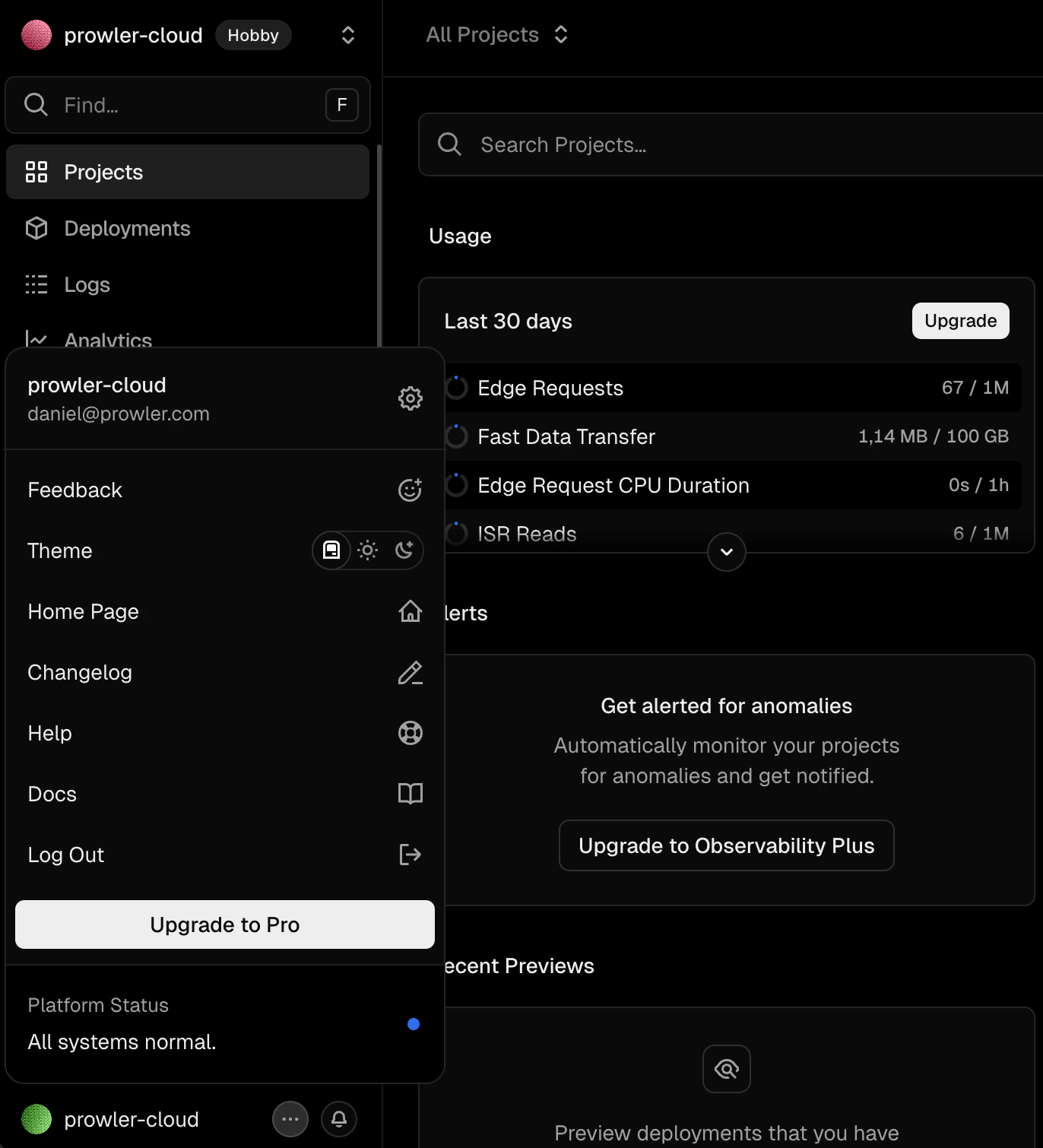 Vercel Account Settings