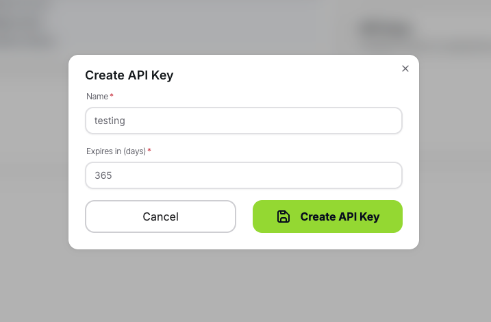 Create API key form