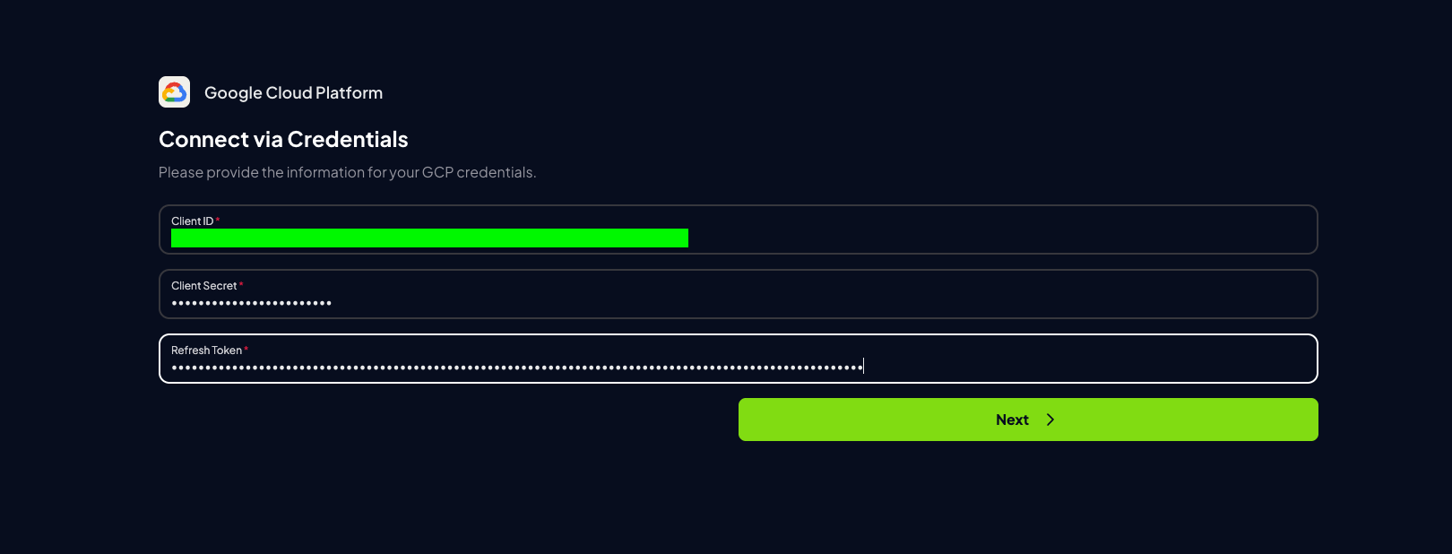 Enter the Credentials