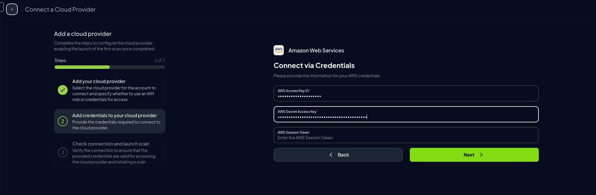 Filled credentials page