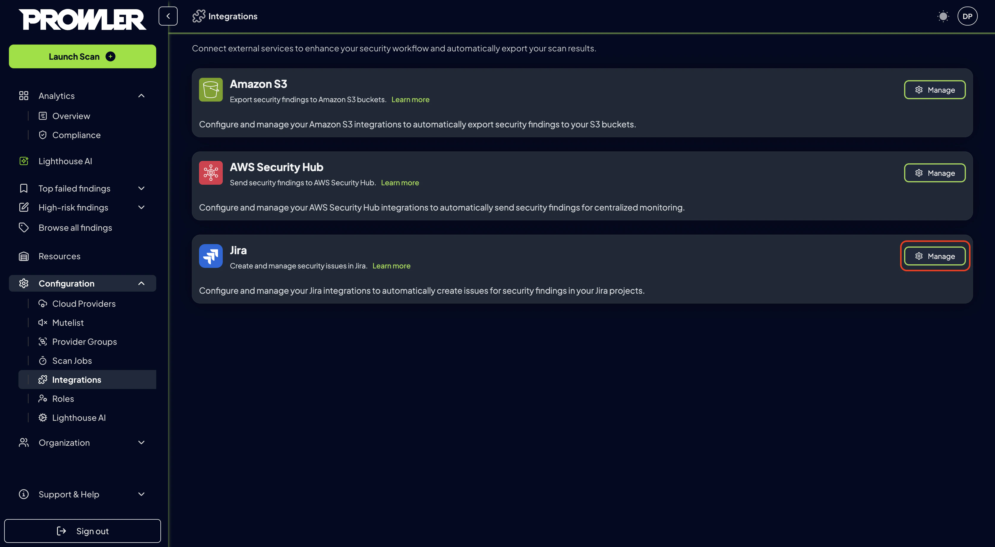 Integrations tab