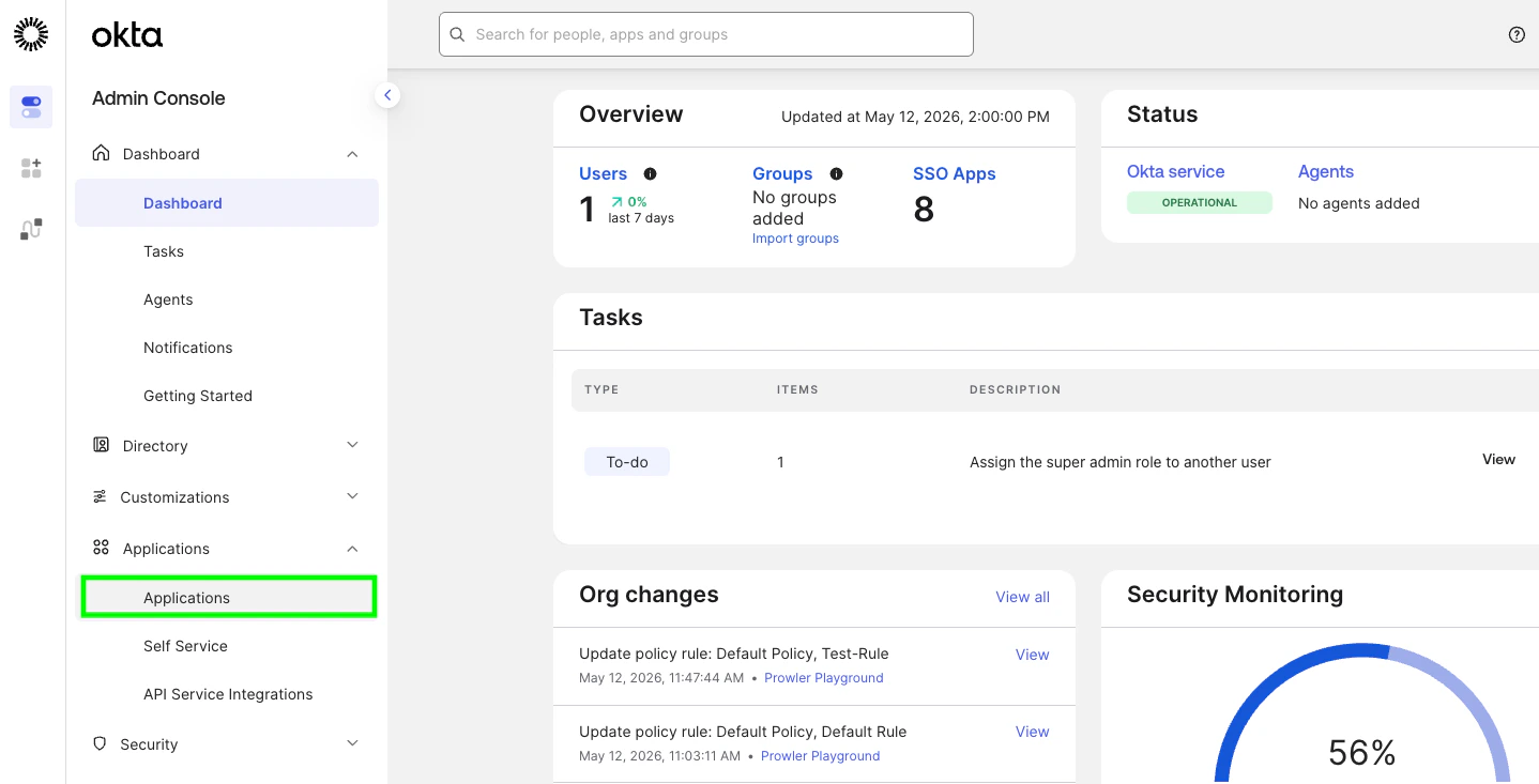 Okta — create API Services app