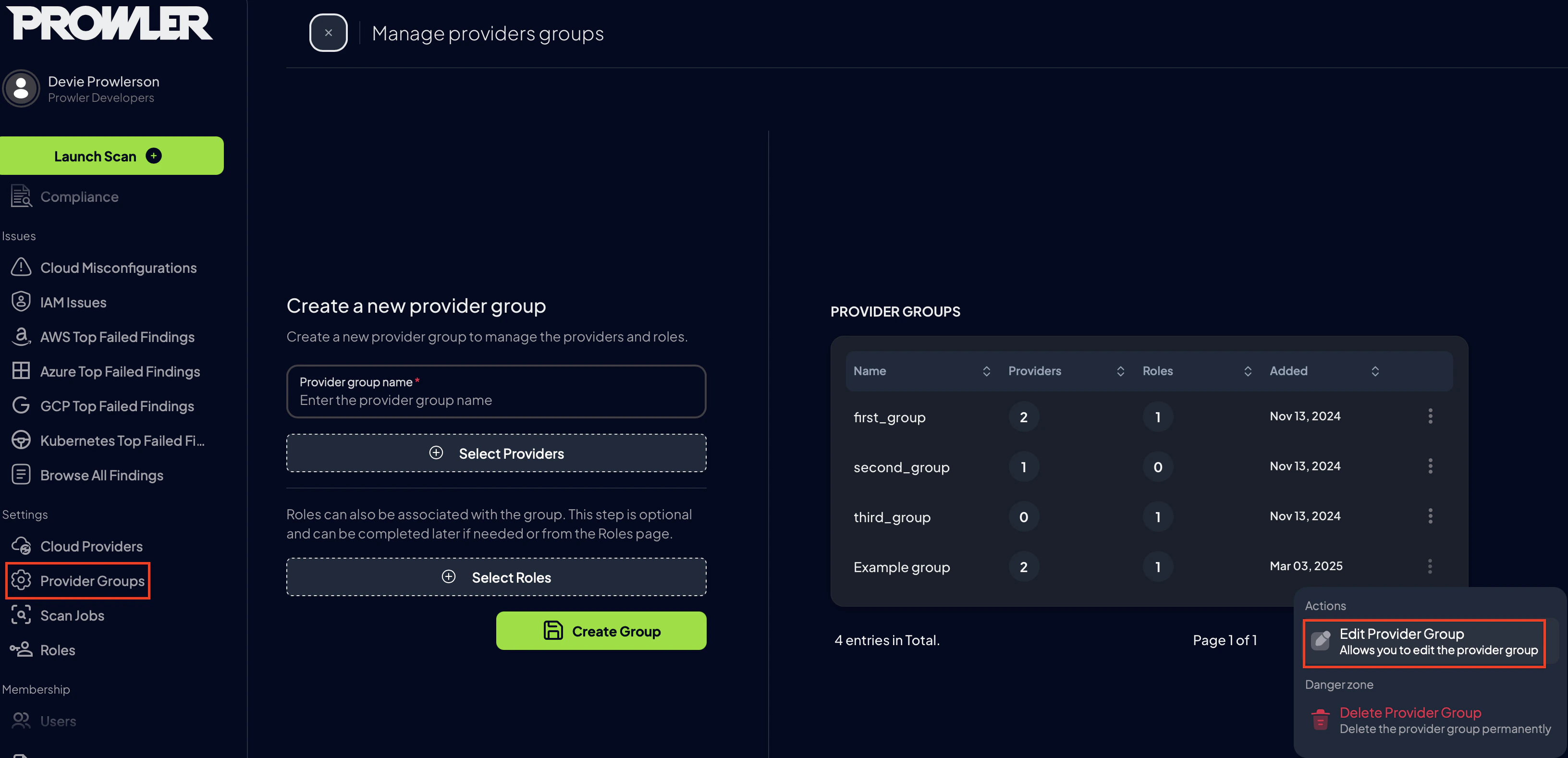 Edit Provider Group
