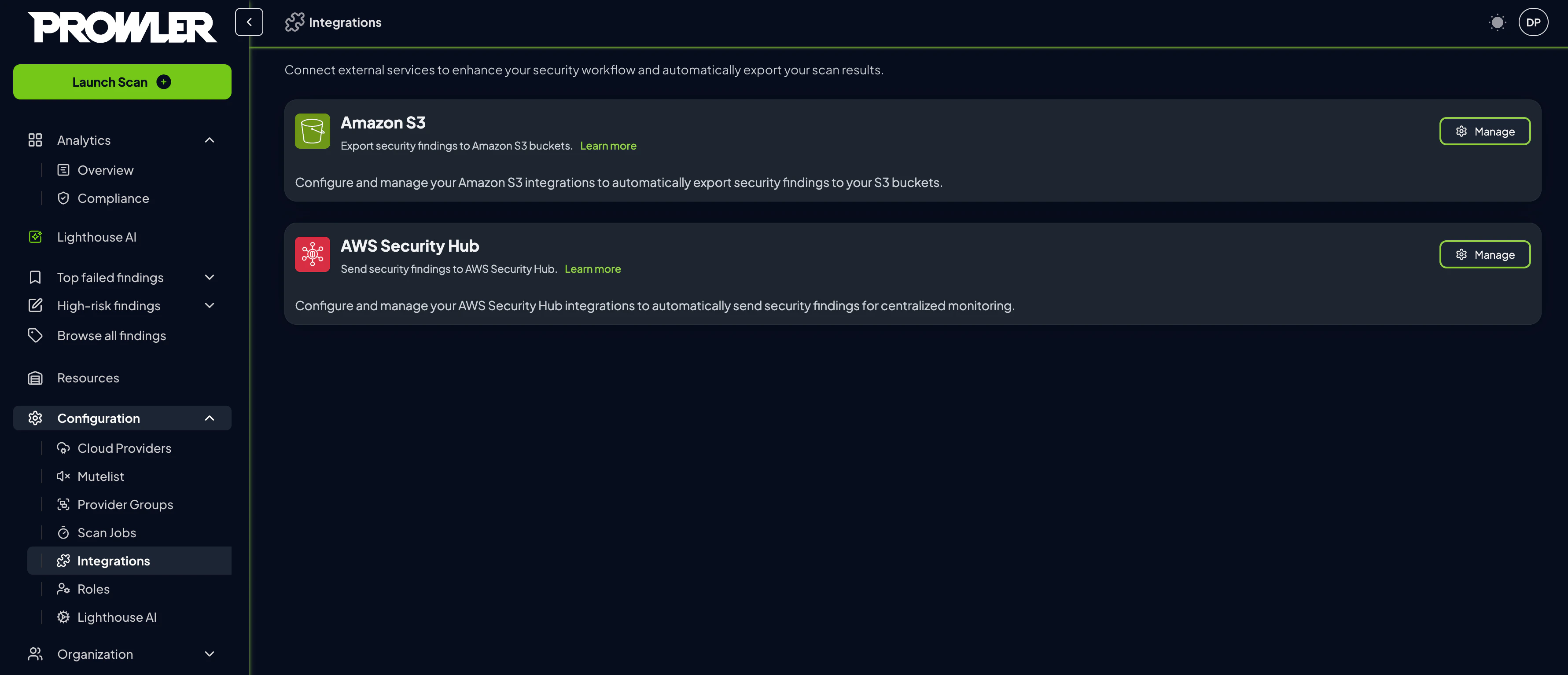Integrations tab