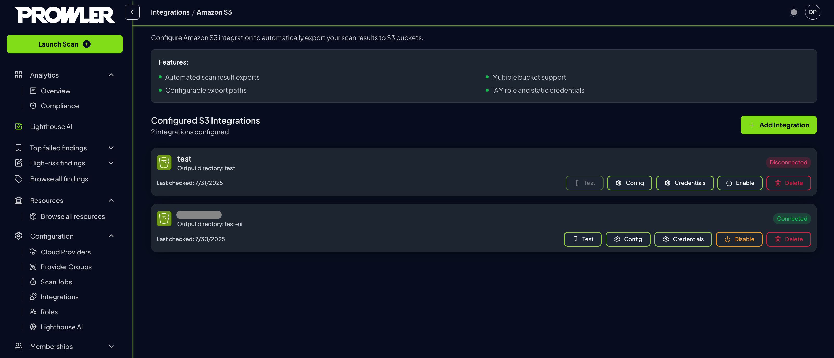 Integration status view