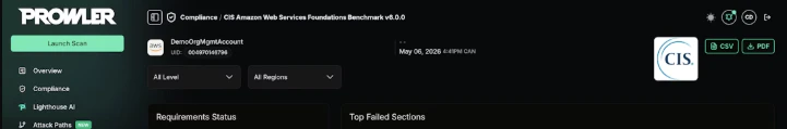 Top of a framework detail page showing the CSV and PDF download buttons in the header