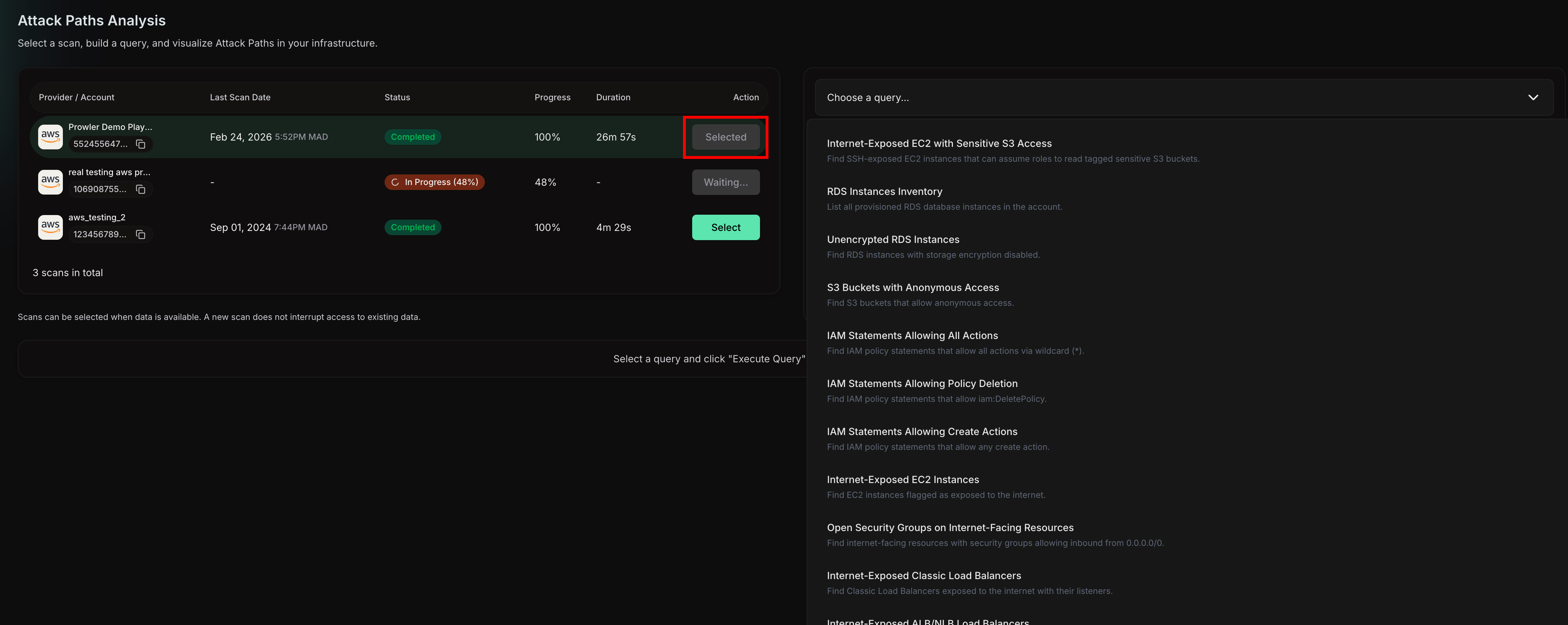 Attack Paths query selector dropdown showing available queries
