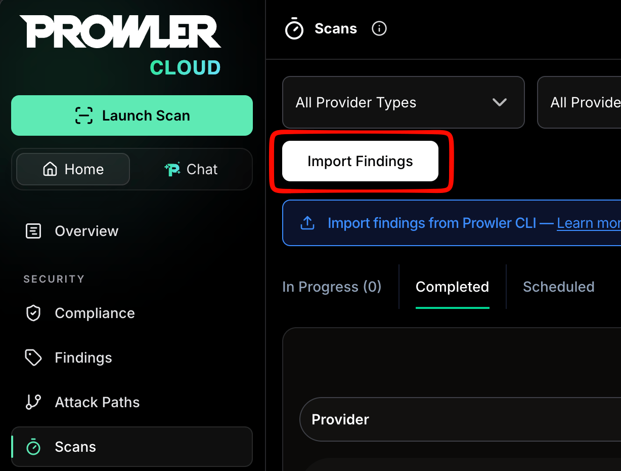 Import Findings button on the Scans page