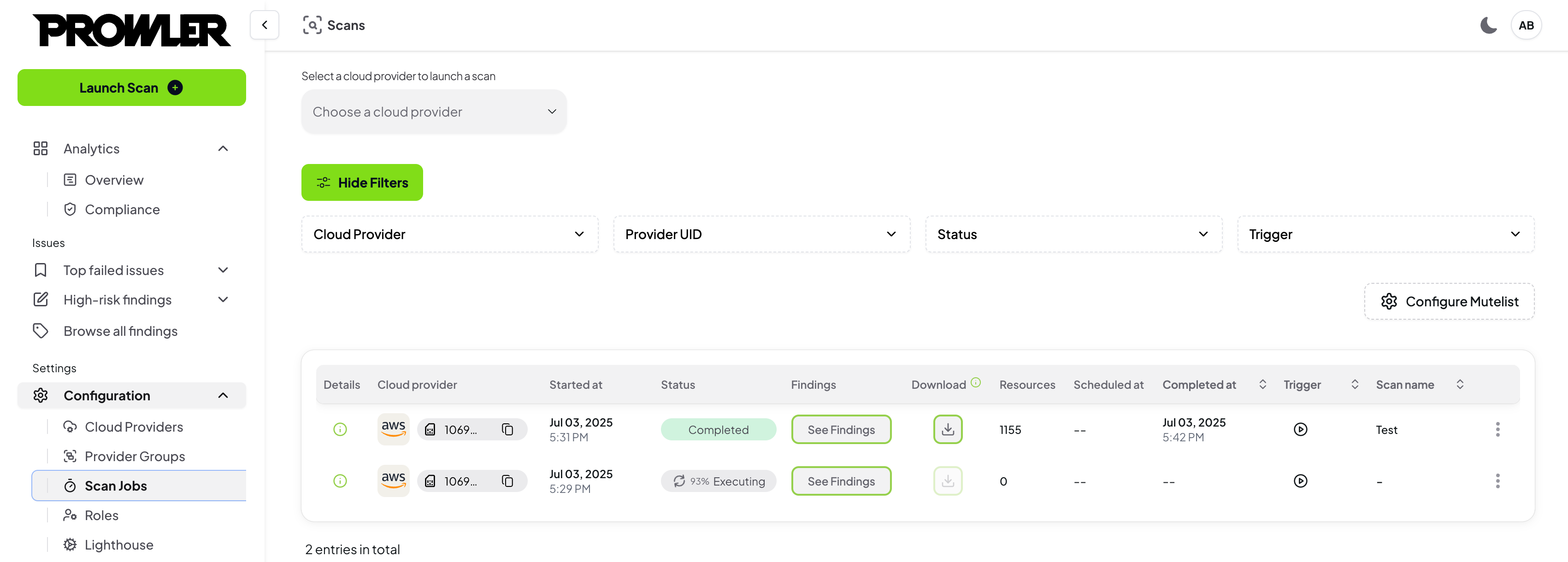 Button enabled in scans pages