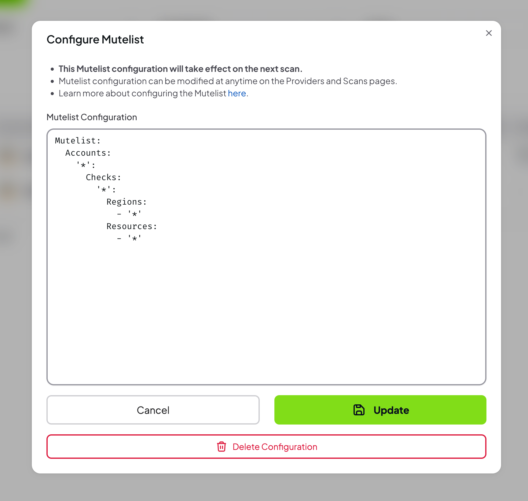 Remove or update configuration