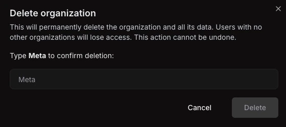 Delete organization confirmation modal