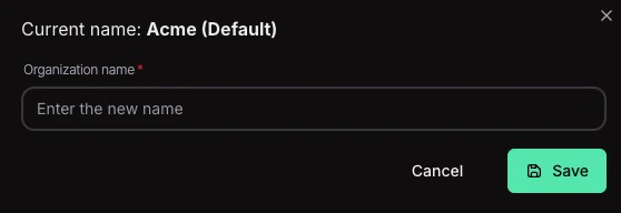 Edit organization name modal