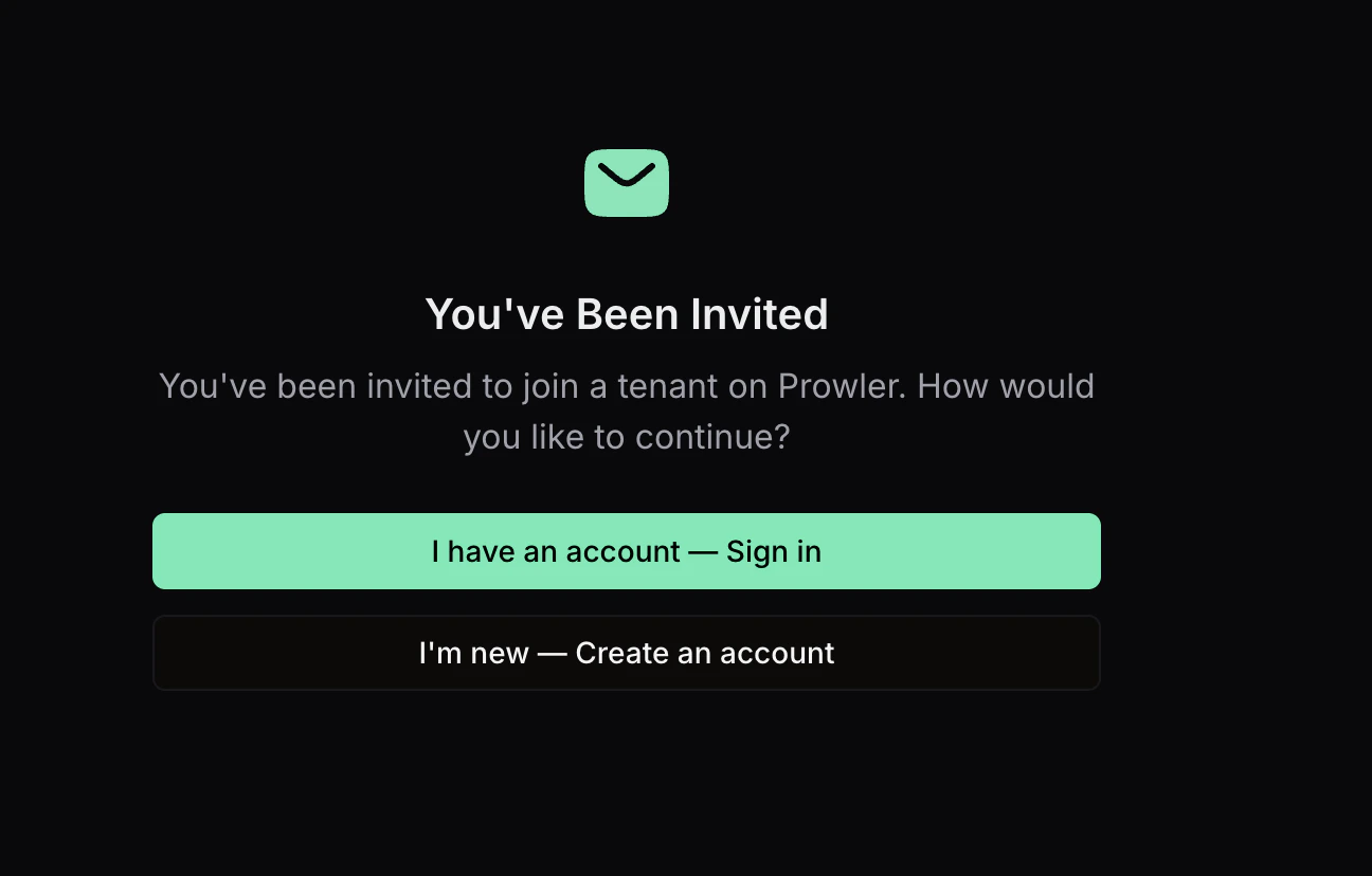 Sign in screen after choosing I have an account from invitation