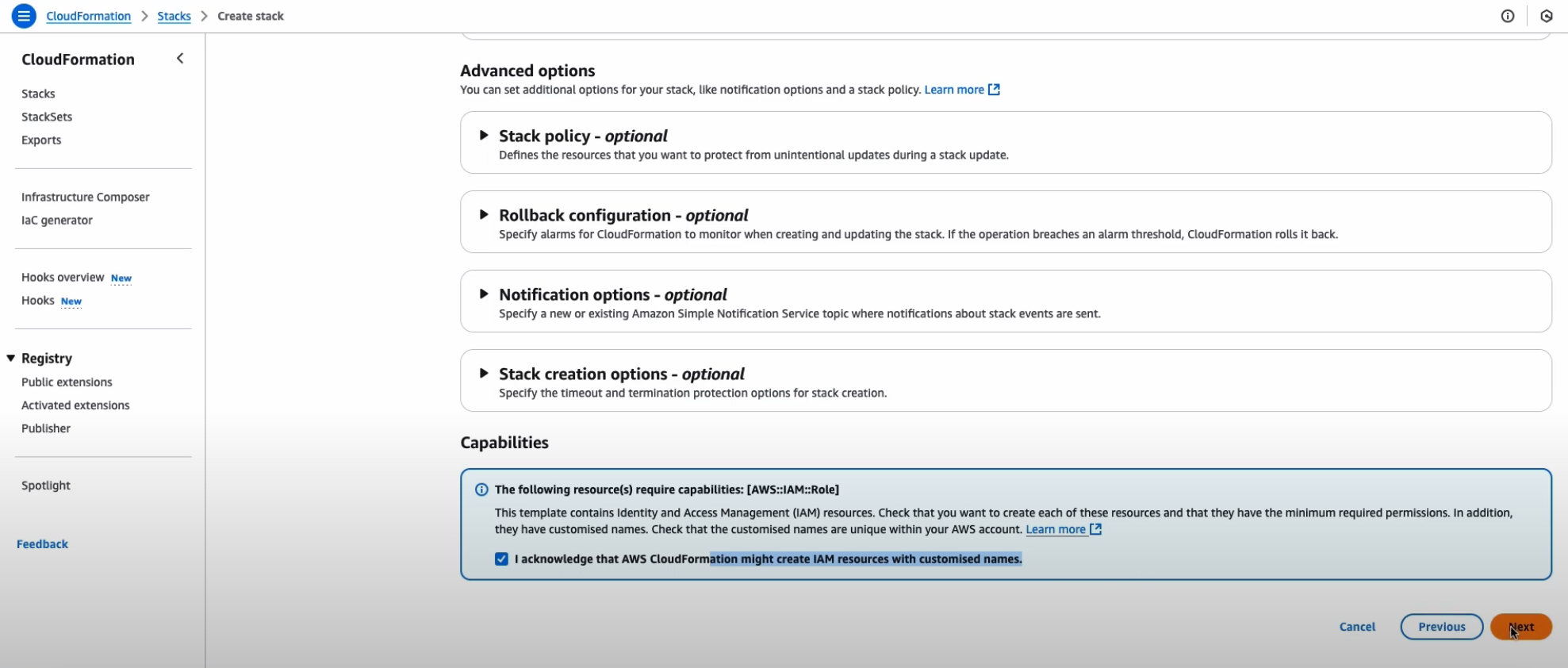 Stack Creation Second Step