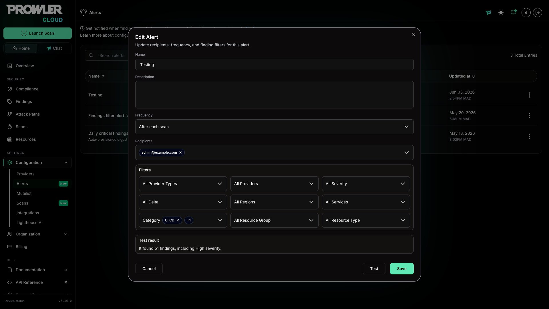 Edit Alert Test Result