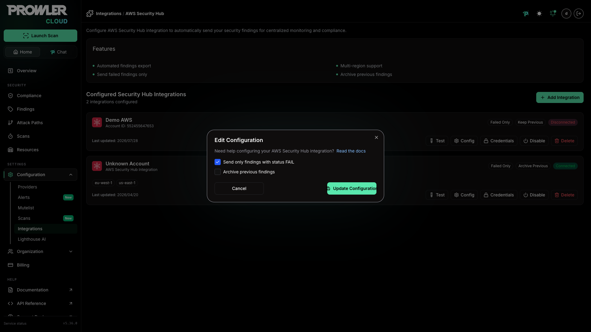 Integration settings