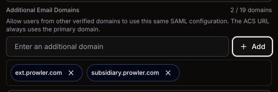 Prowler Cloud SAML configuration with multiple additional email domains