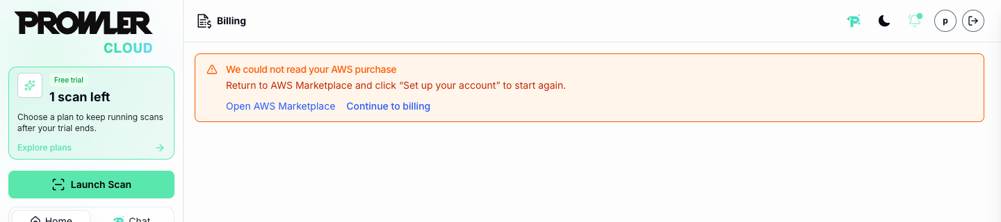 Error notice: We could not read your AWS purchase